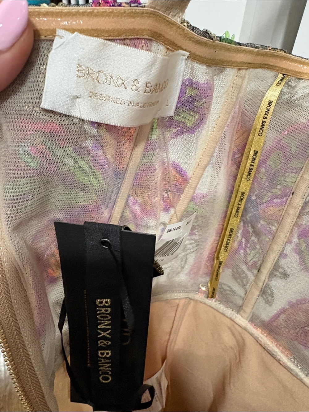 Bronx and Banco Brown Mini Dress with Multicolor Sequin Floral Embroidery - Picture 9 of 16